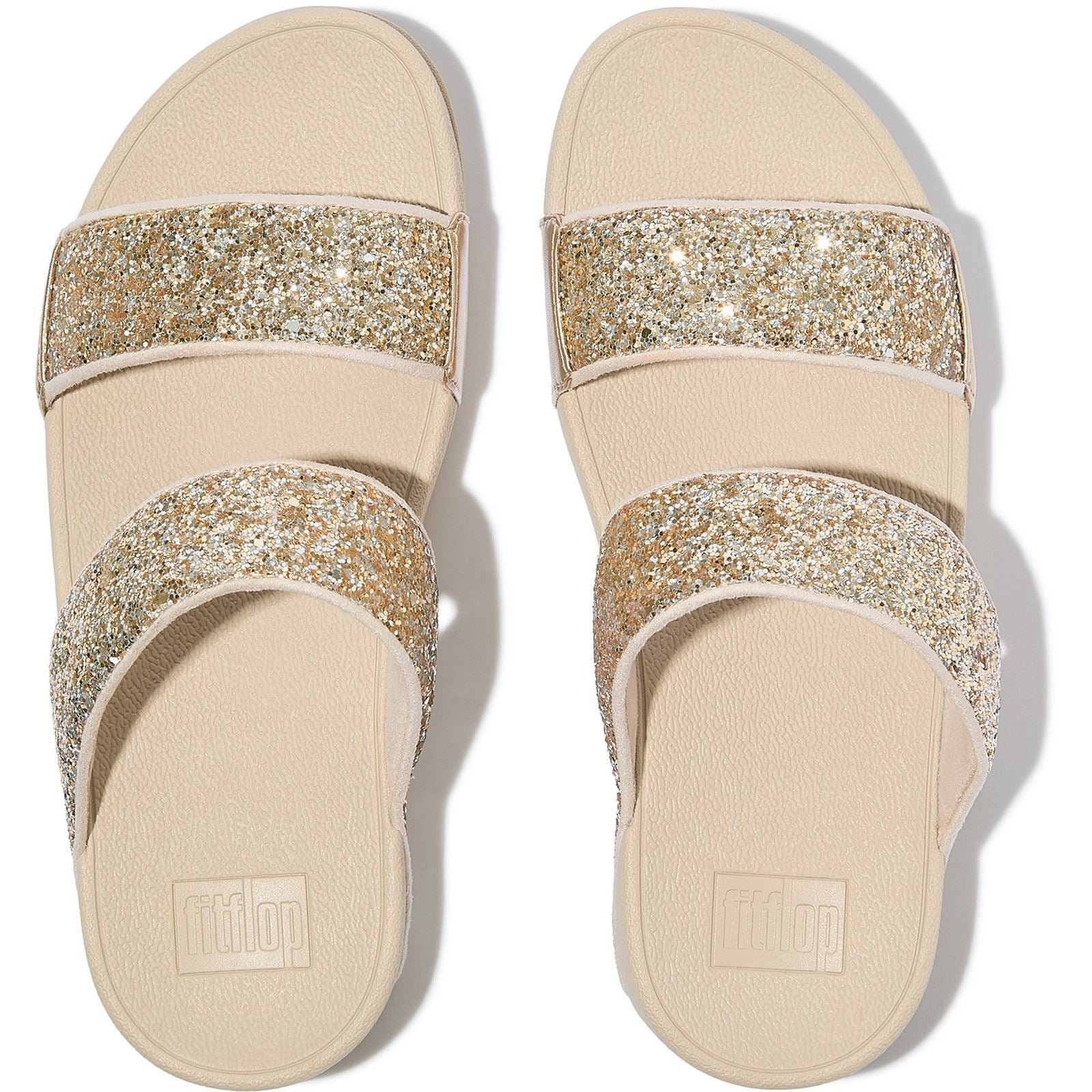 Fitflop Lulu 2 Bar Glitter Polyurethane Women's Platino/Silver Sandals