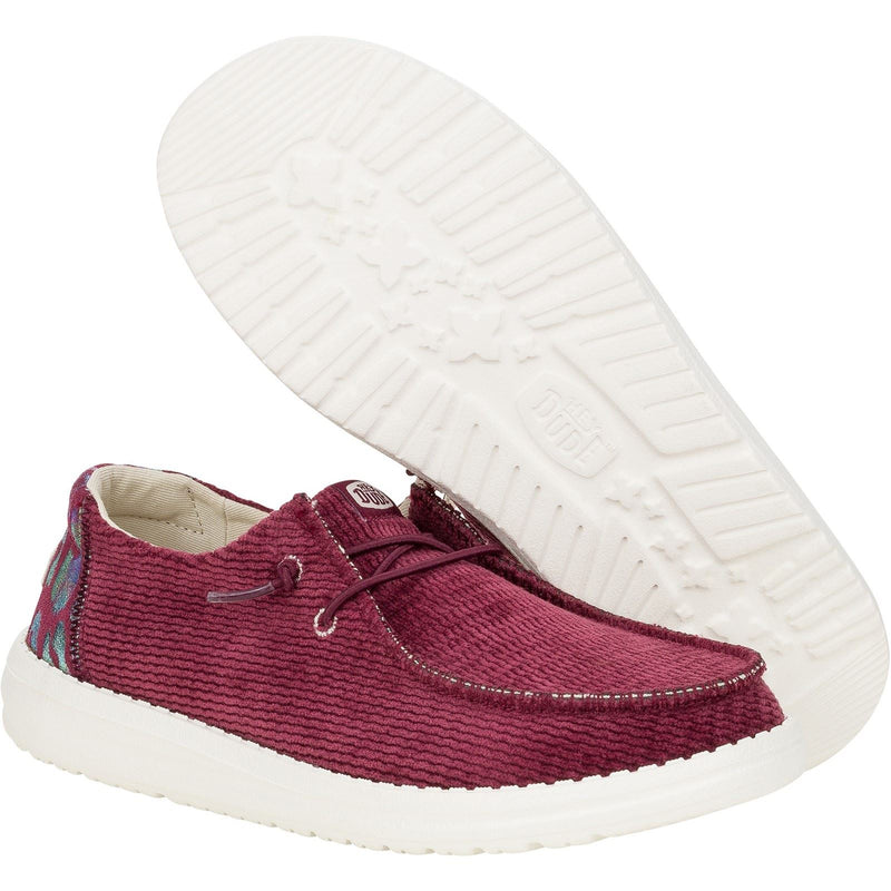 HEYDUDE Wendy Corduroy Leo Synthetic Women's Burgundy Loafers
