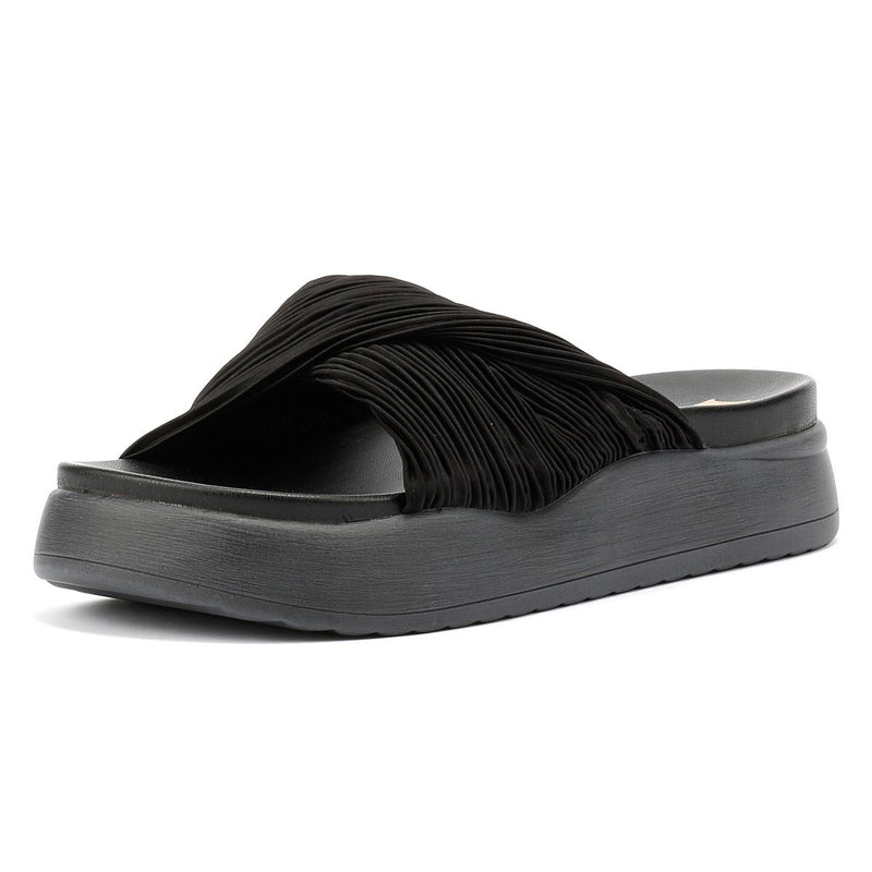 Desert Fleur Gabbro Pleated Satin Women's Black Sandals