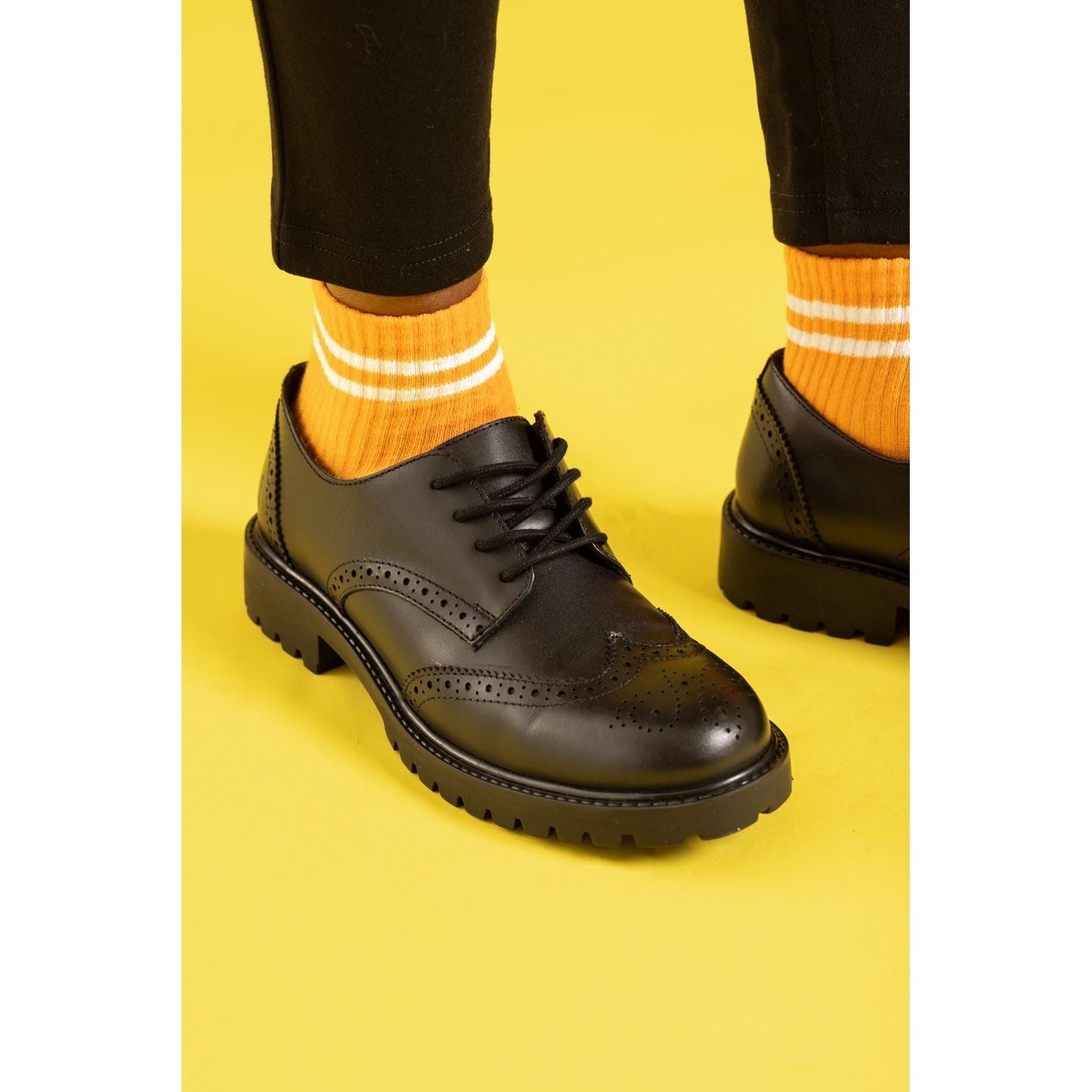 Hush Puppies Athena Leather Youth Girl's Black Brogues