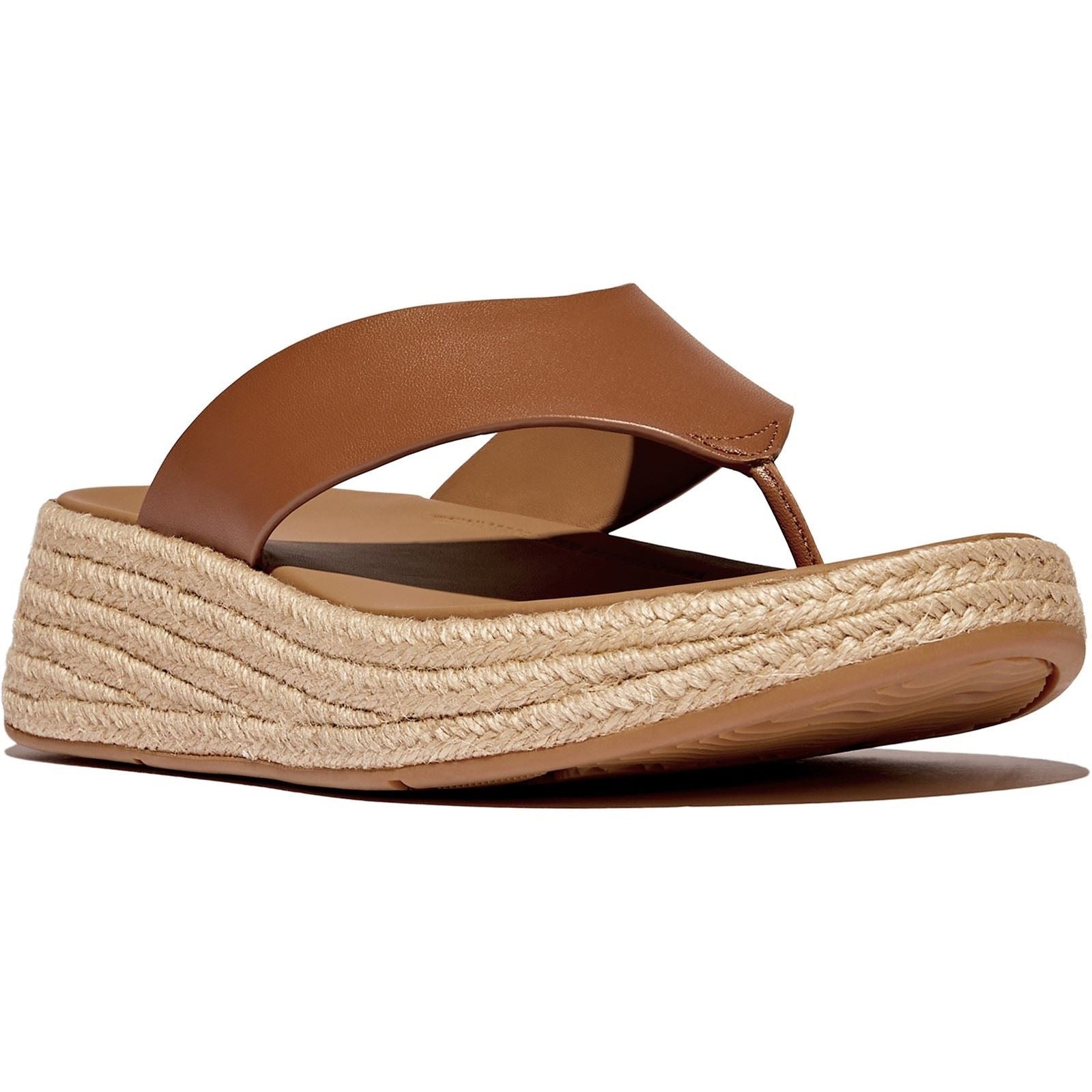 Fitflop F-Mode Toe Post Espadrille Leather Women's Deep Tan Sandals