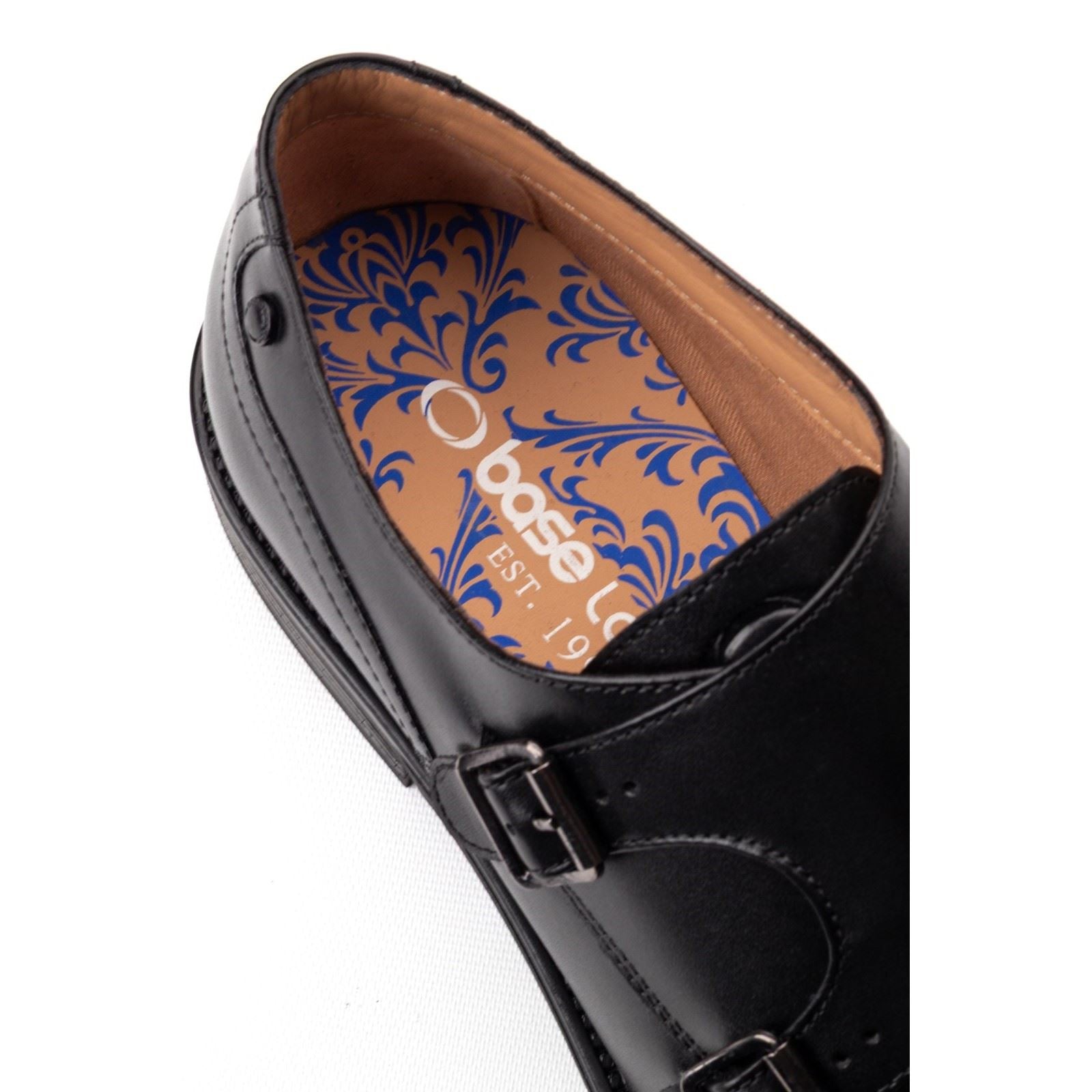 Base London Taper Leather Men's Black Double Monk Shoes