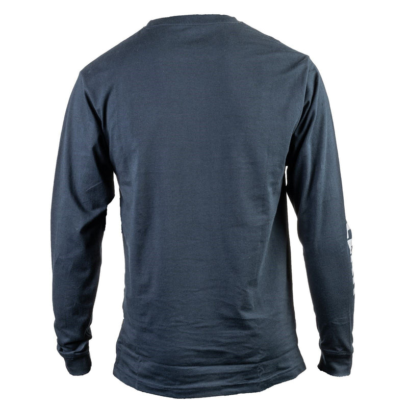Caterpillar Trademark Banner Long Sleeve Cotton Men's Blue T-Shirt