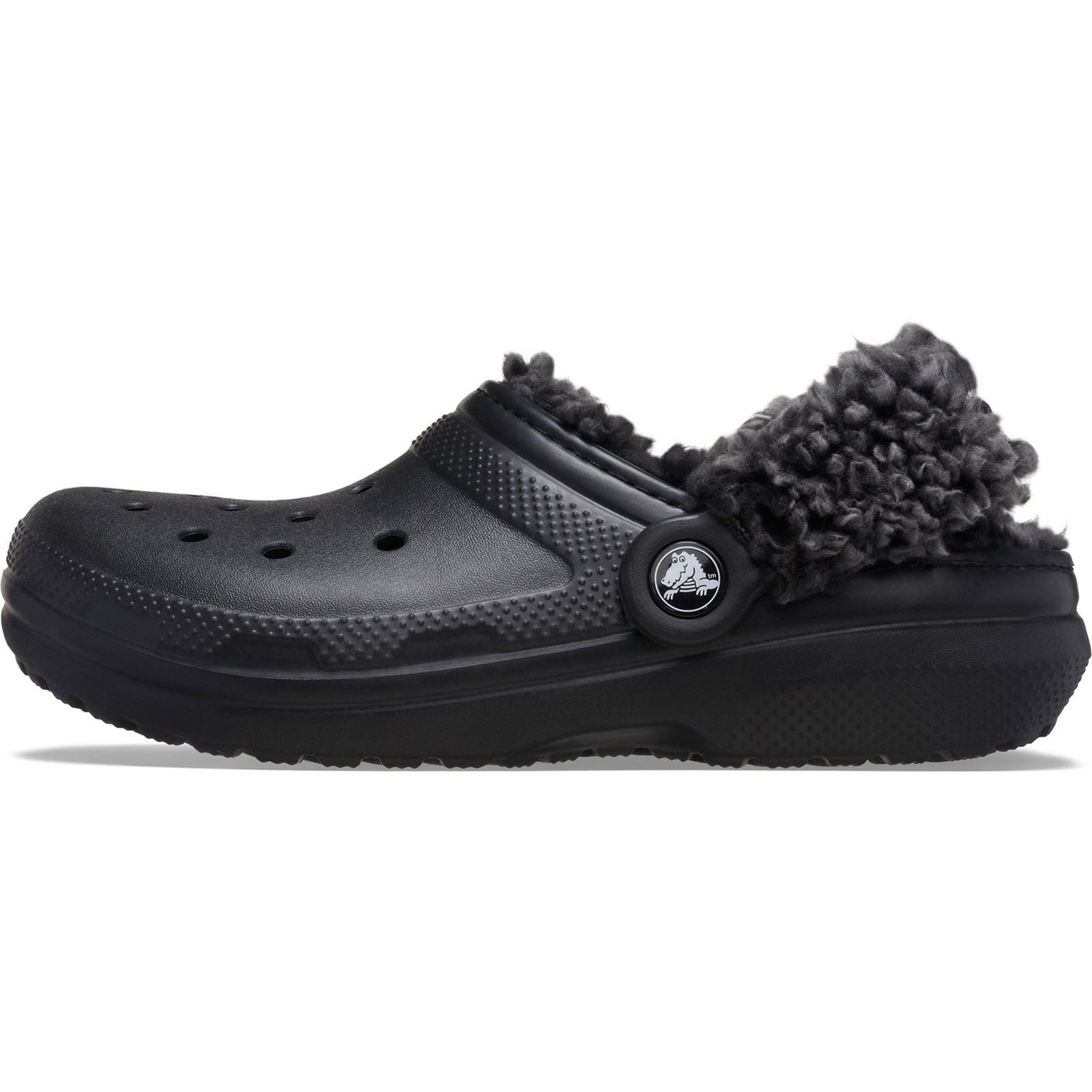 Crocs Classic Fleece Lined Textile Blend Kids Black Clogs