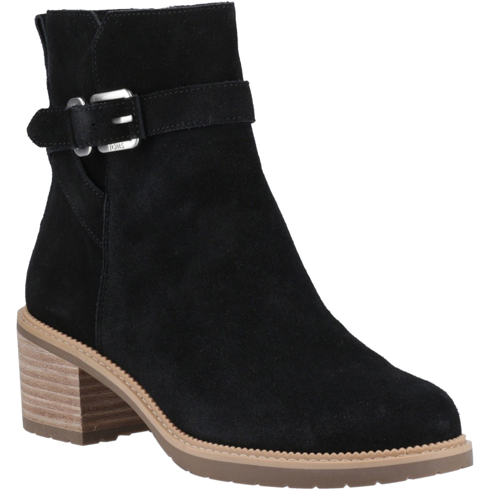 TOMS Hailey Buckle Leather Women's Black Heeled Ankle Boots