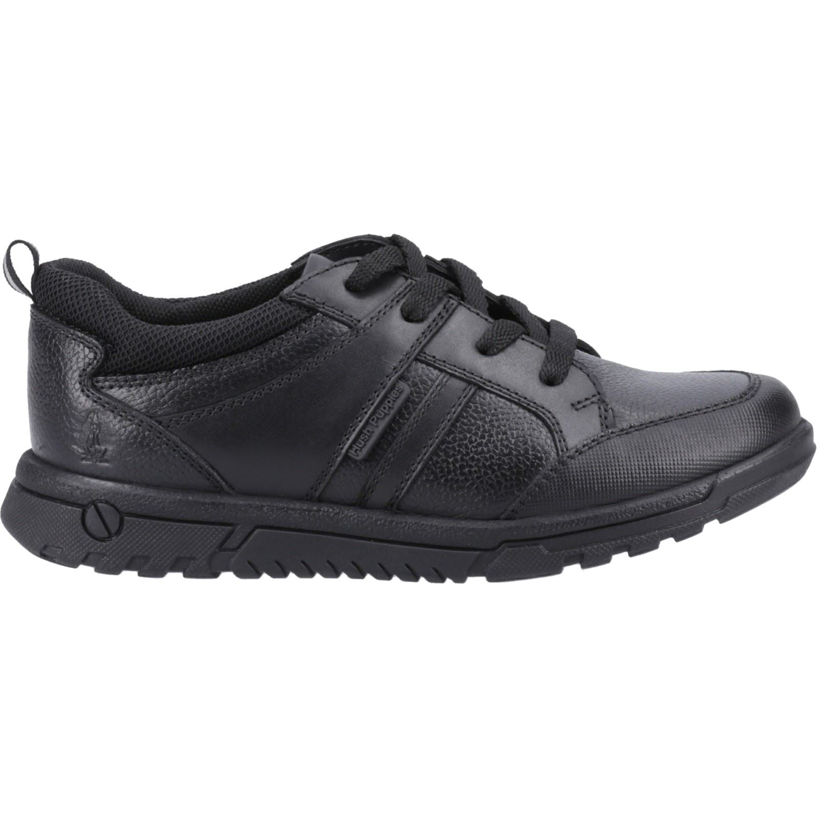 Hush Puppies Steven Leather Youth Boy's Black Lace-Up Shoes