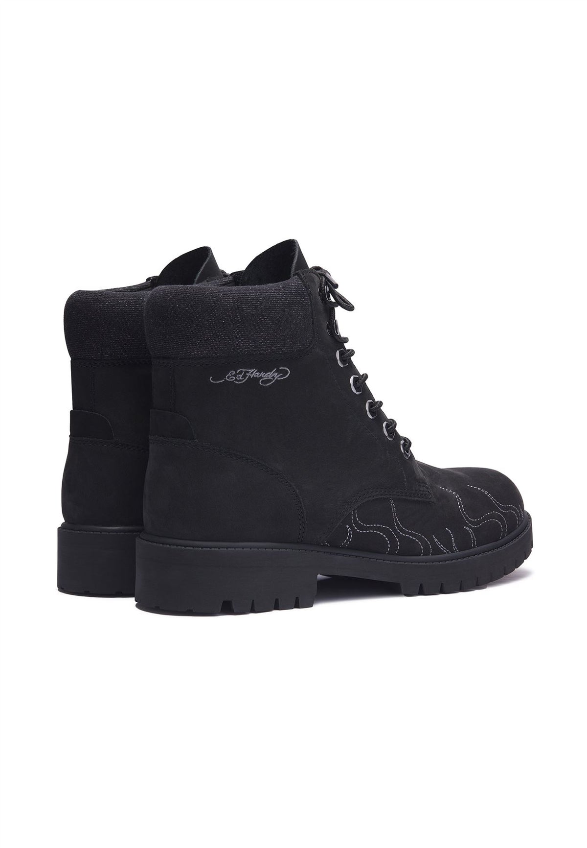 Ed Hardy Embroidered Flames Nubuck Men's Black Boots