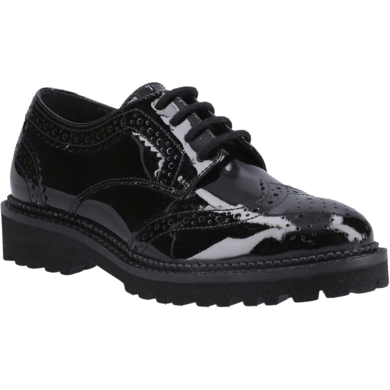 Hush Puppies Gabi Lace Up Patent Leather Youth Girl's Black Brogues