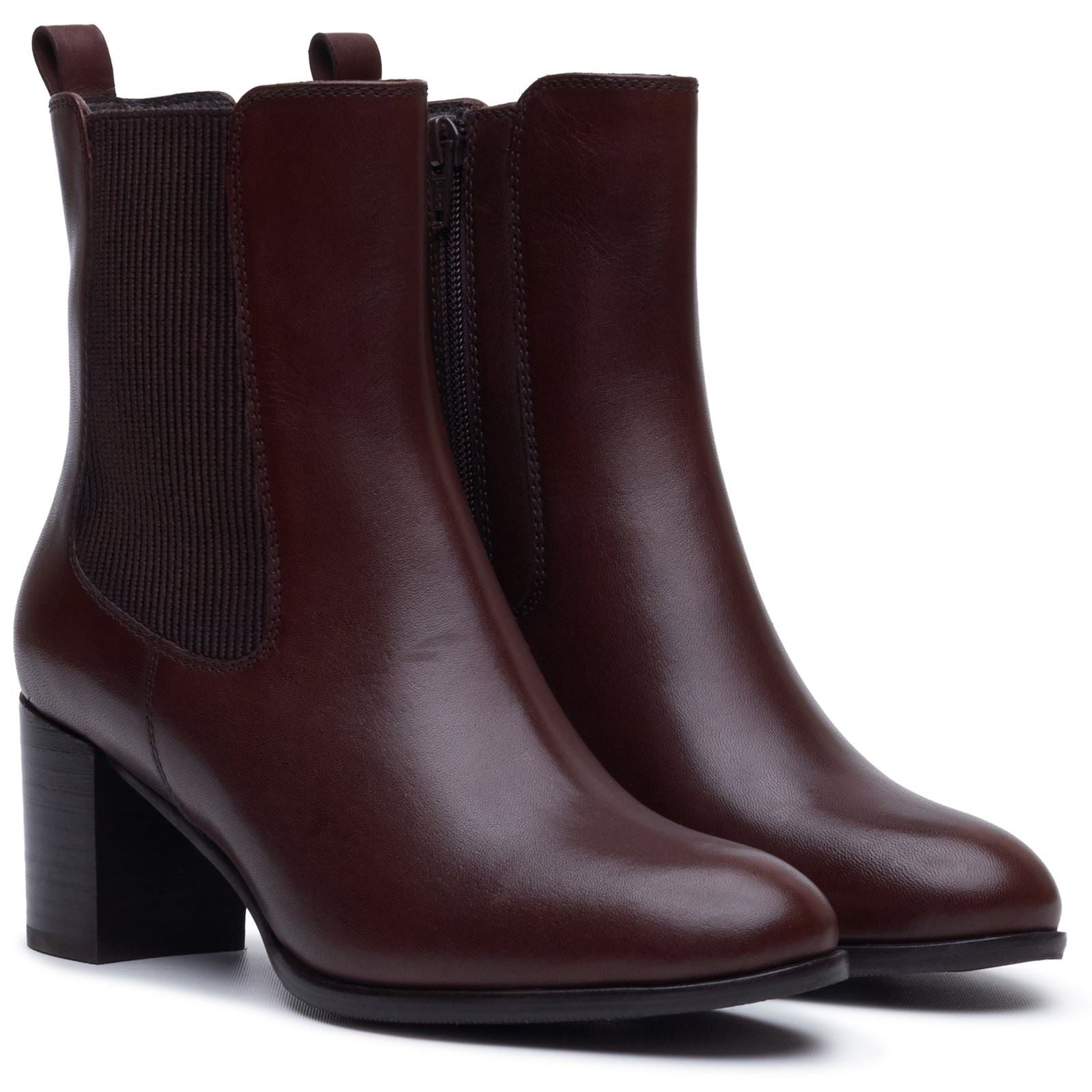 Hush Puppies Camellia Heeled Leather Women's BROWN Heeled Ankle Boots