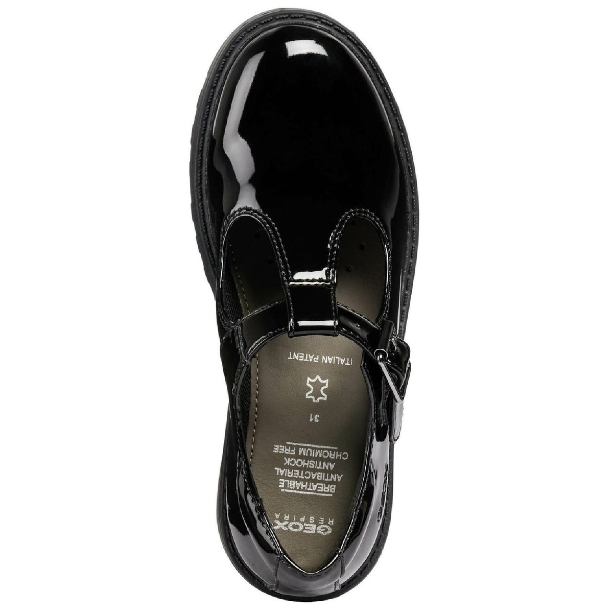 Geox J Casey G. E Leather Black Patent Shoes