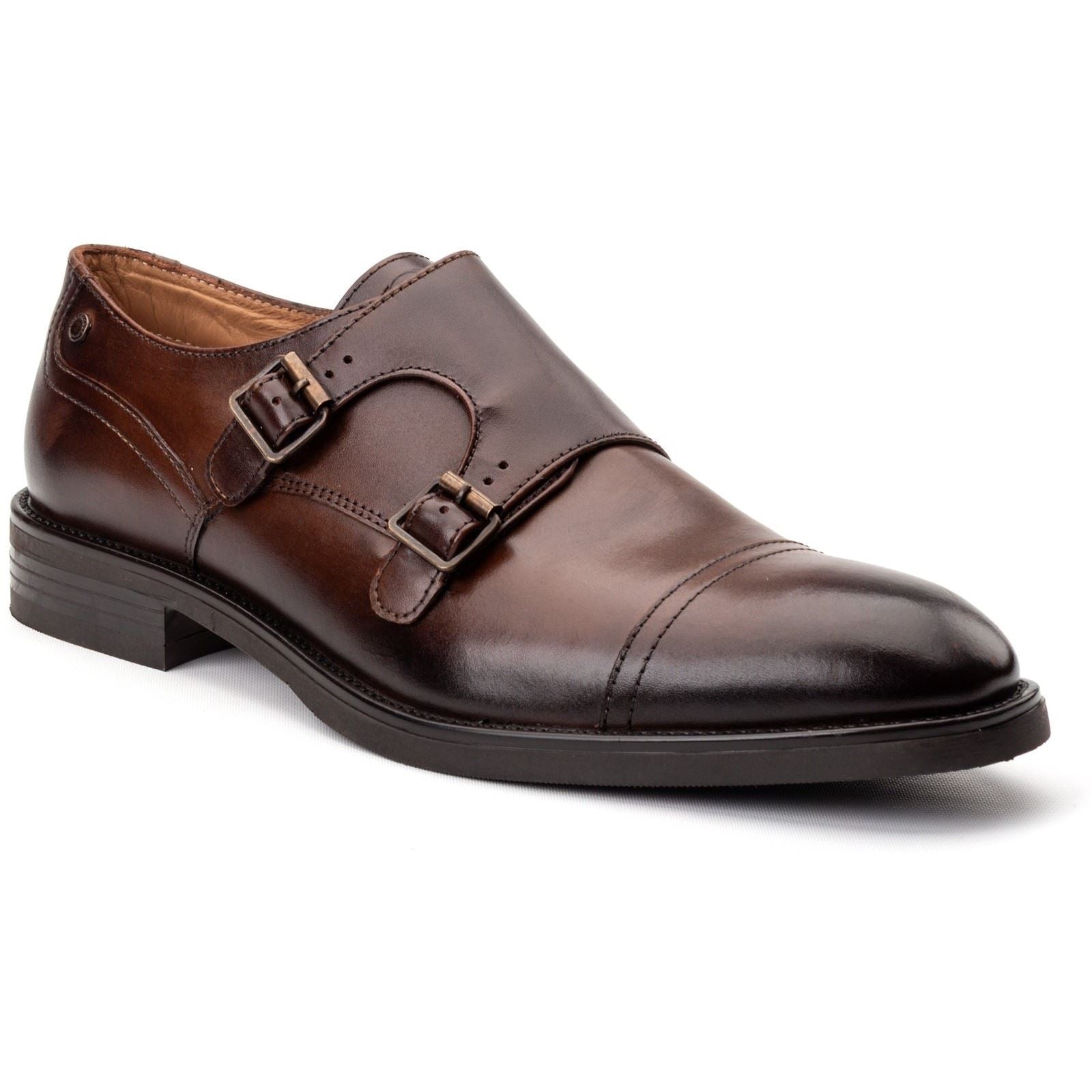Base London Taper Leather Men's Brown Double Monk Shoes