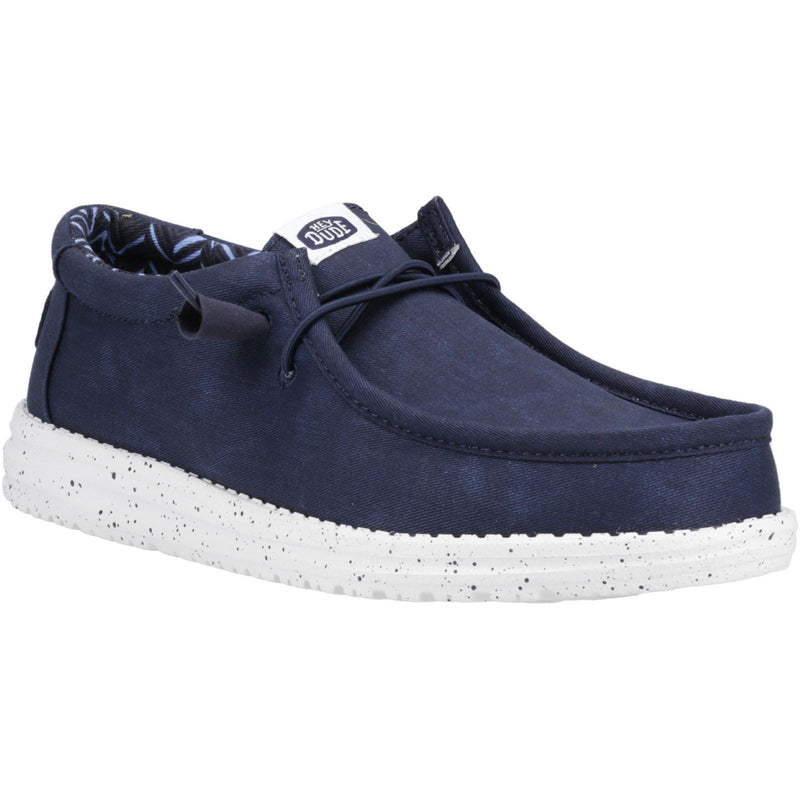 HEYDUDE Wally Canvas 100% Cotton Men's Navy Boat Shoes