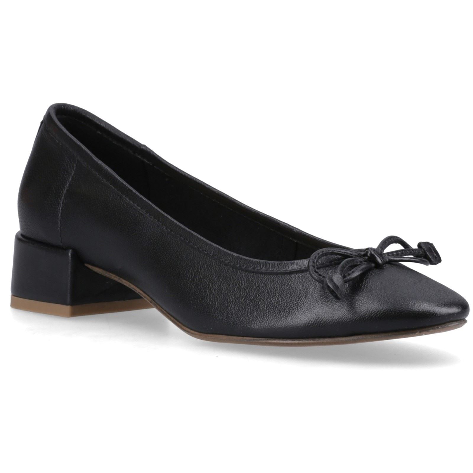Hush Puppies Silvia Low Heel Leather Women's Black Round Court Shoes