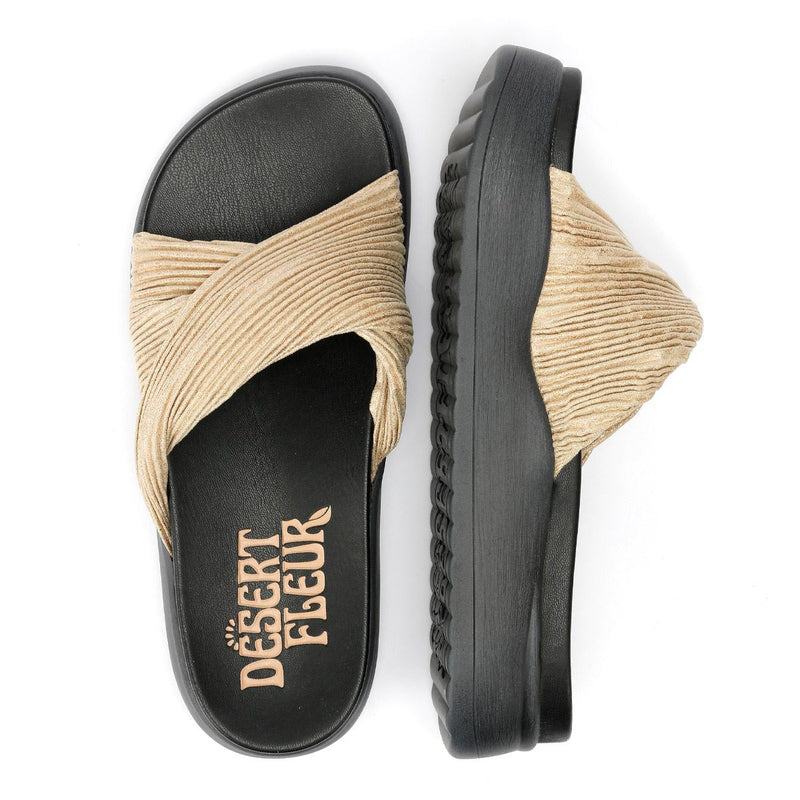 Desert Fleur Gabbro Pleated Satin Women's Gold Sandals