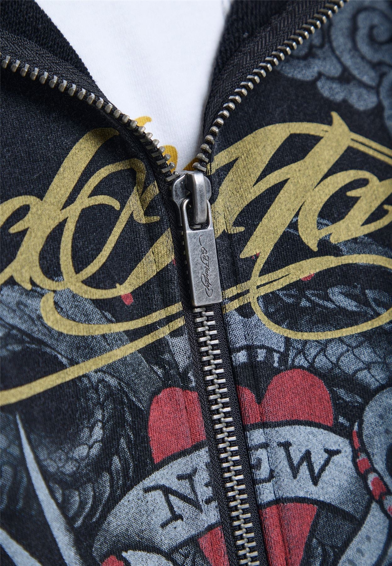 Ed Hardy New York Washed Relaxed Zip Thru Men's Black Hoodie