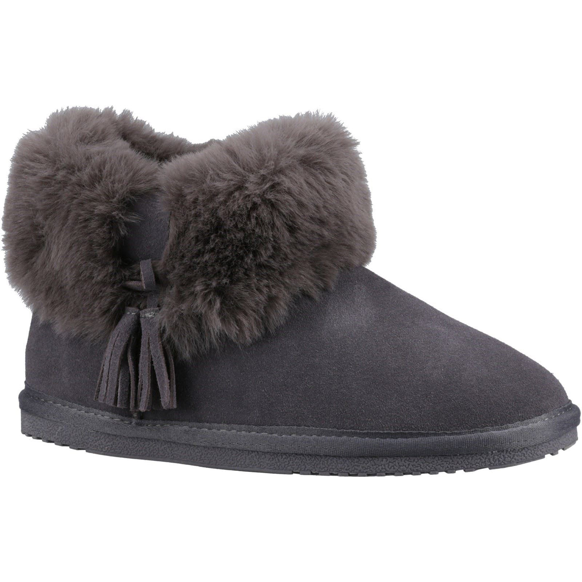 Hush Puppies Ayana Suede And Faux Fur Women's Grey Slippers