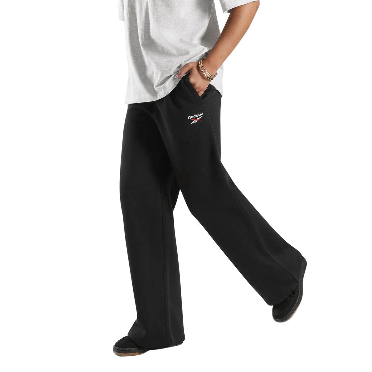 Reebok ID 2-Col Logo Wide Leg Pants Cotton Women's Black Sweatpants