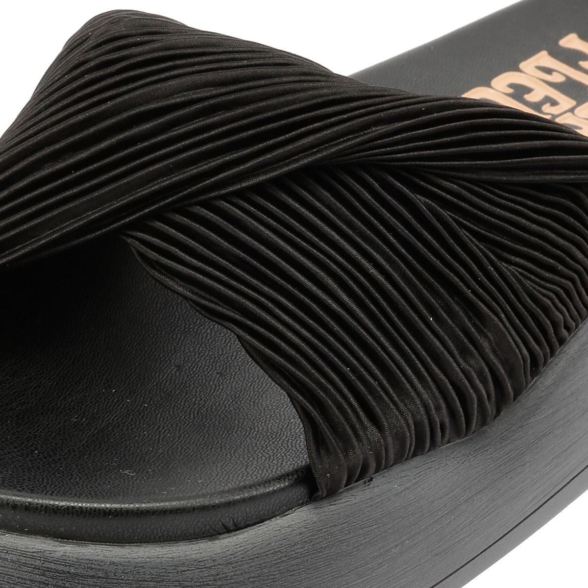 Desert Fleur Gabbro Pleated Satin Women's Black Sandals