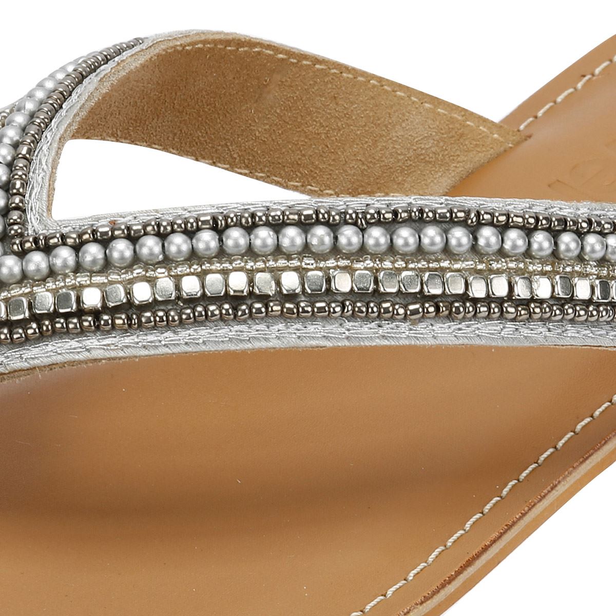Tower London Metallic Bead Thong Women's Silver Sandals
