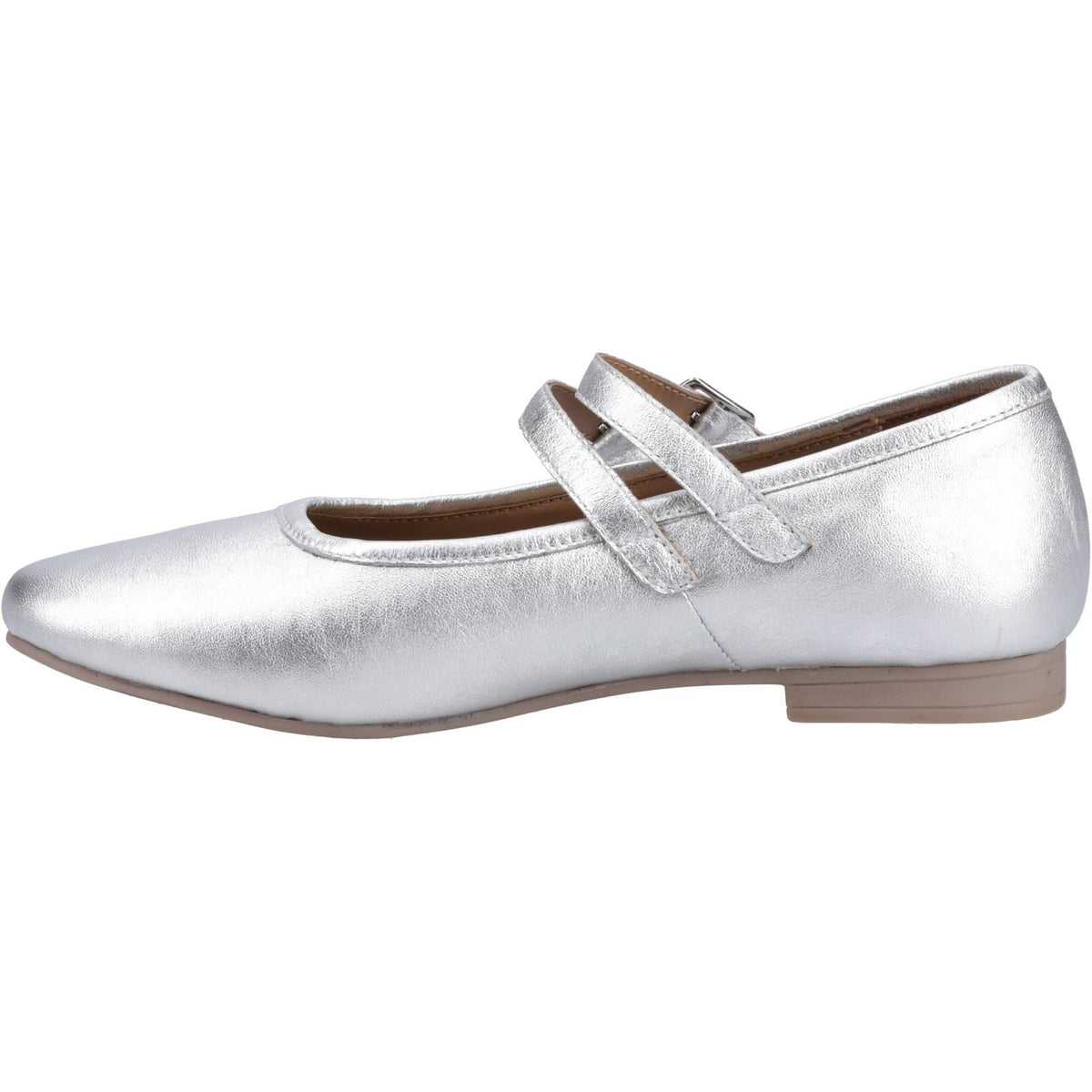 Hush Puppies Nancy Mary Jane Leather Women's Silver Flats