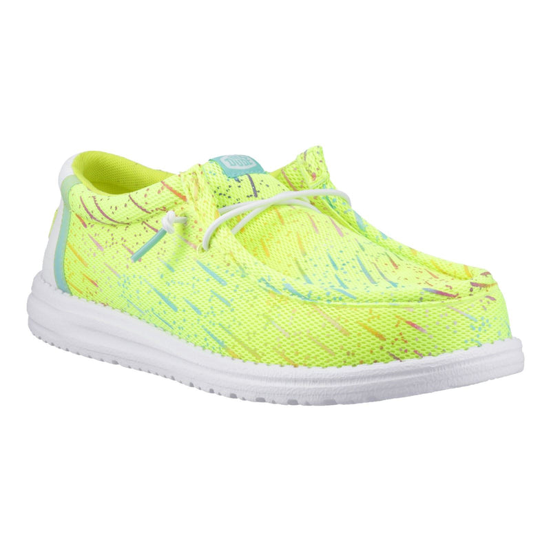 HEYDUDE Wally Party Mesh Synthetic Men's Lime Punch/White Moccasins Shoes