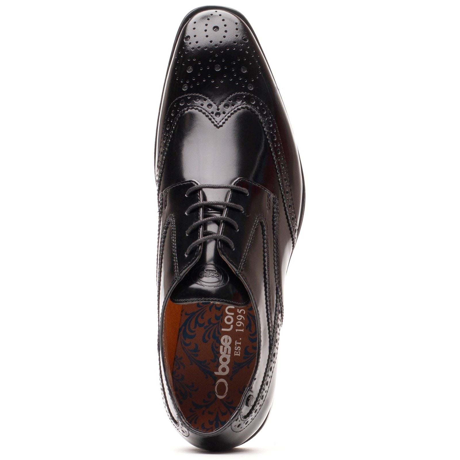 Base London Steeple Leather Men's Hi Shine Black Brogues Shoes