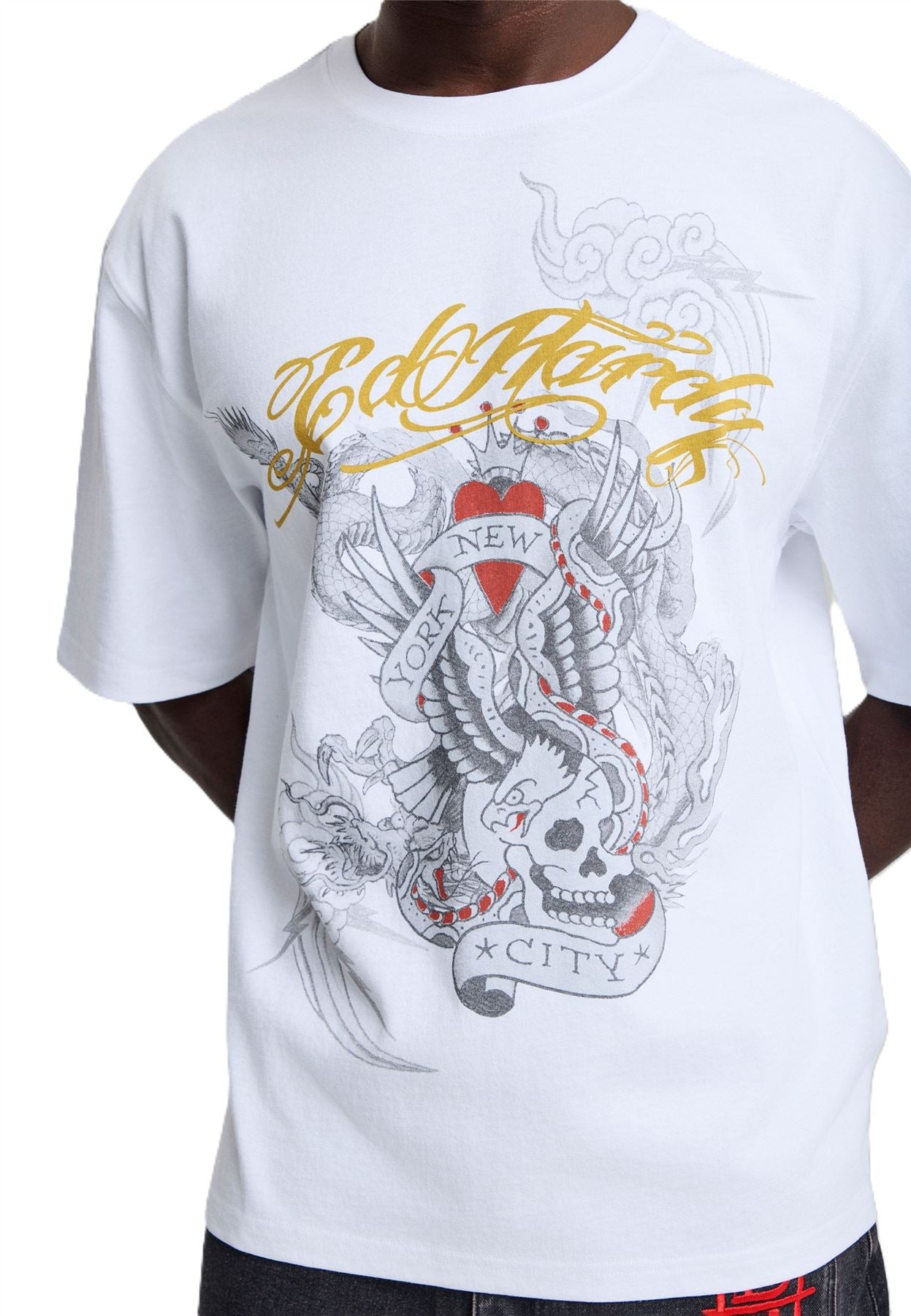 Ed Hardy Storming New York Graphic Relaxed Men's White T-Shirts