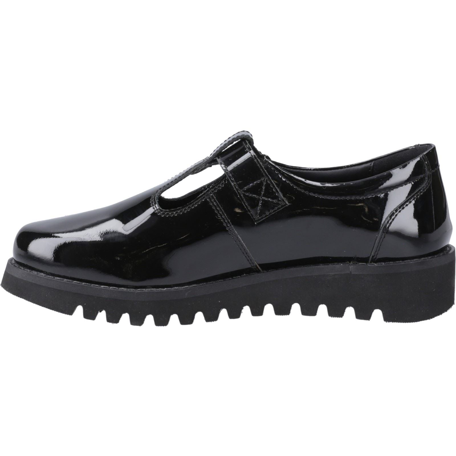 Hush Puppies Florrie T-Bar Leather Youth Girl's Black Shoes