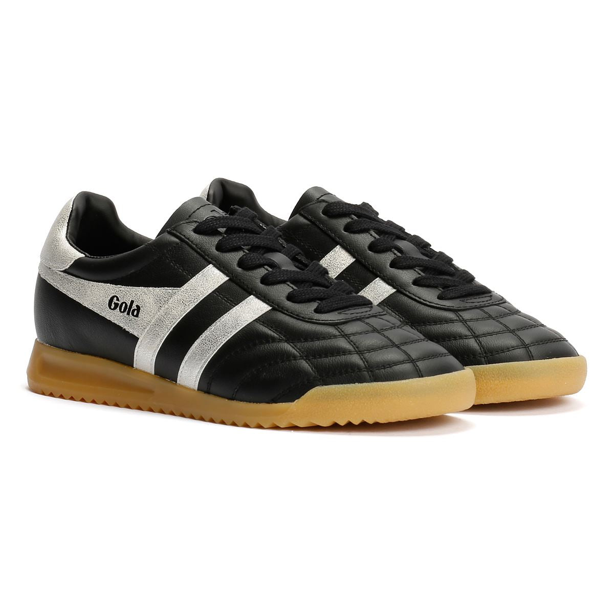 Gola Stadium Leather Women's Black/Silver Trainers