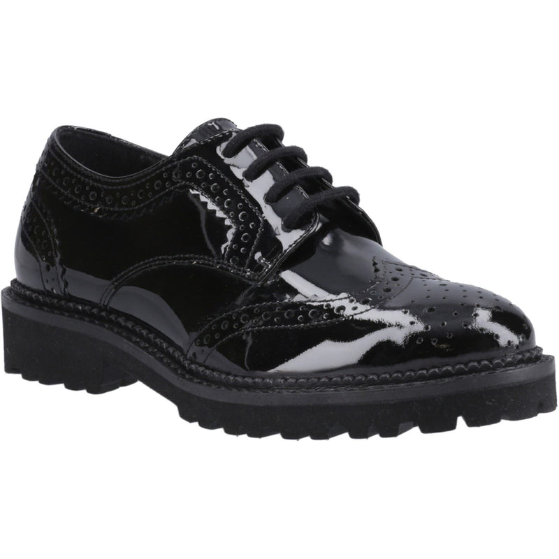 Hush Puppies Gabi Lace Up Patent Leather Youth Girl's Black Brogues