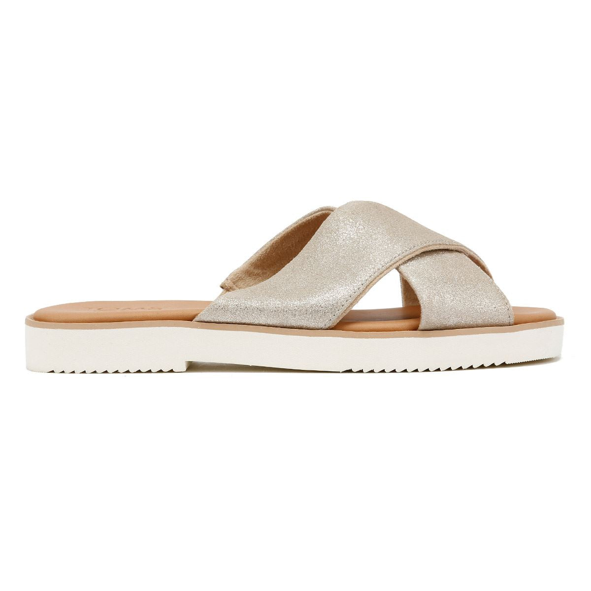 TOMS Mae Crossover Suede Women's Metallic Champagne Sandals