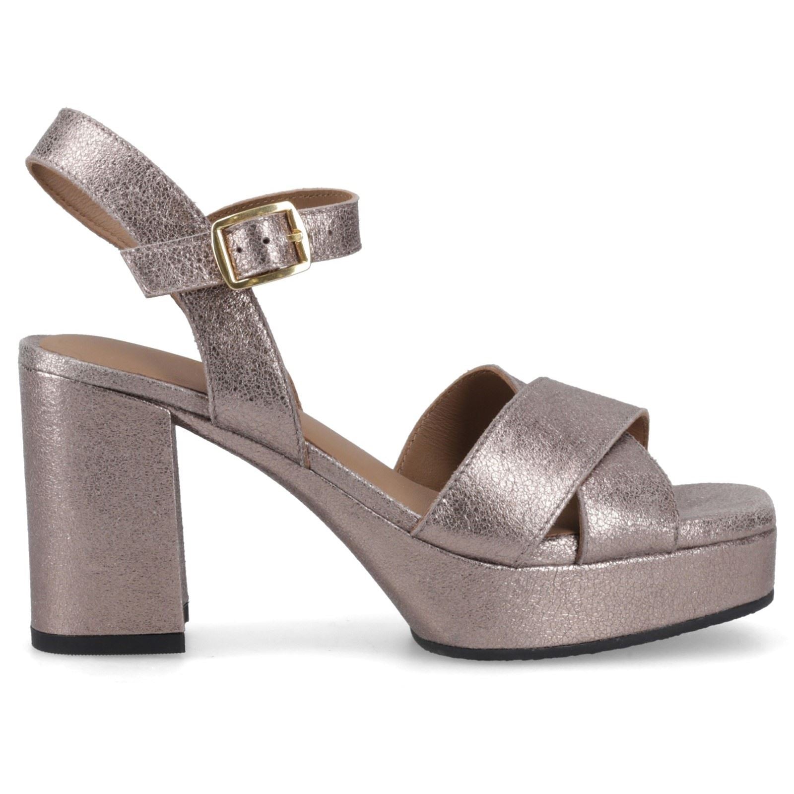 Hush Puppies Ophelia Leather Heel Suede Women's Pewter Slim Fit Sandals