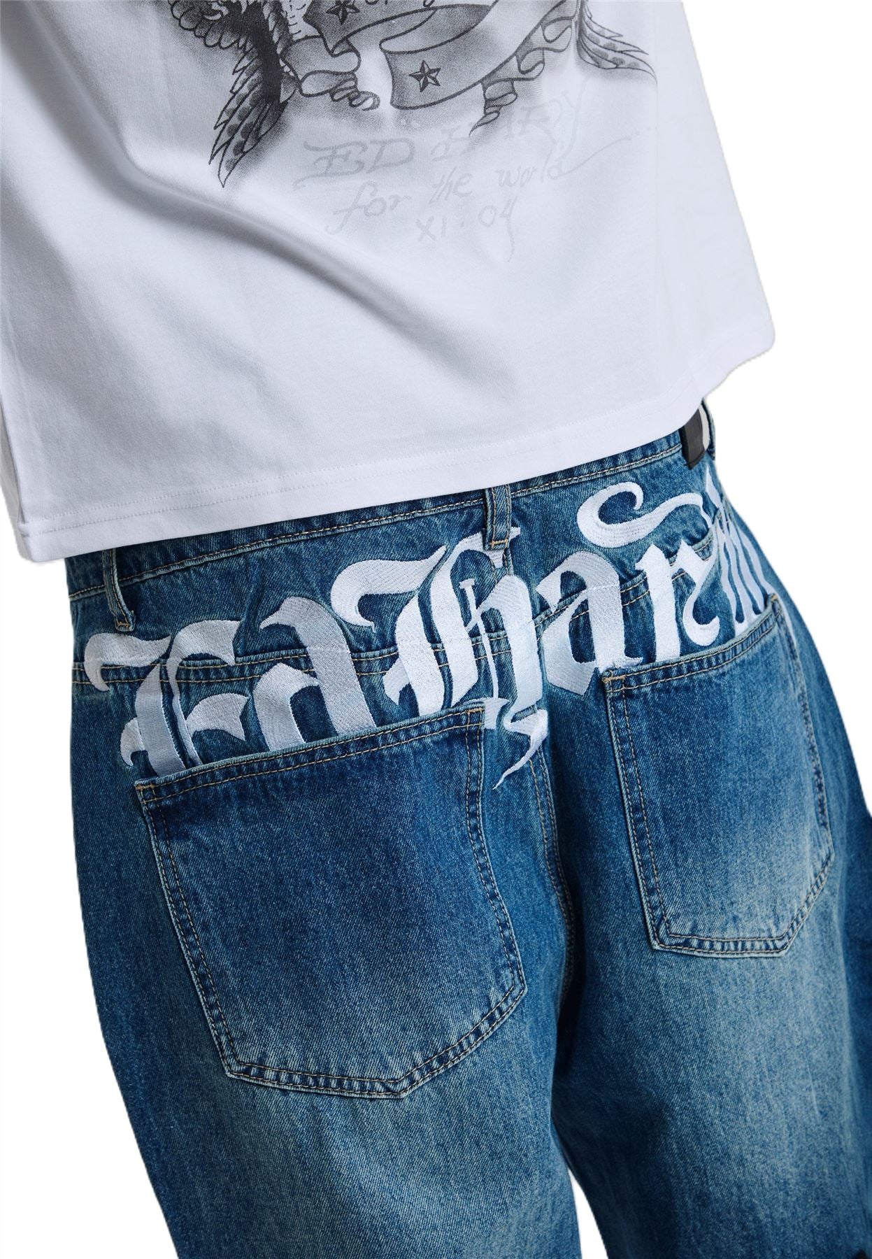 Ed Hardy Serpent Skull Graphic Relaxed Men's Mid Blue Jeans