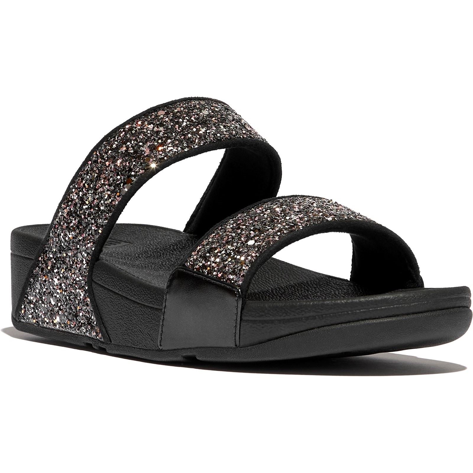 Fitflop Lulu 2 Bar Glitter Polyurethane Women's Black/Multi Sandals