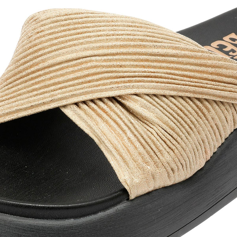 Desert Fleur Gabbro Pleated Satin Women's Gold Sandals