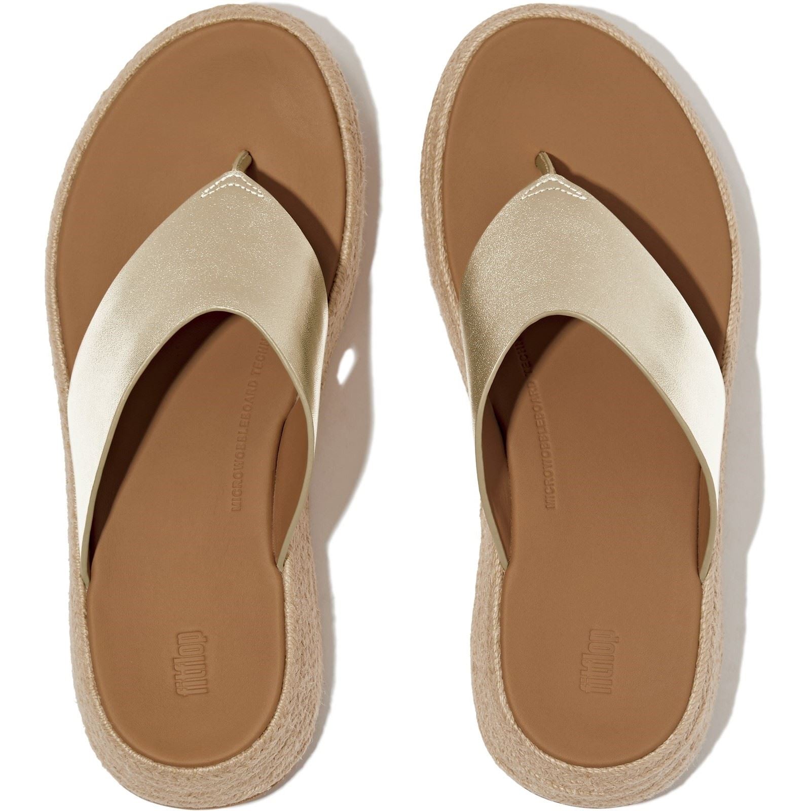 Fitflop F-Mode Toe Post Espadrille Leather Women's Platino Sandals