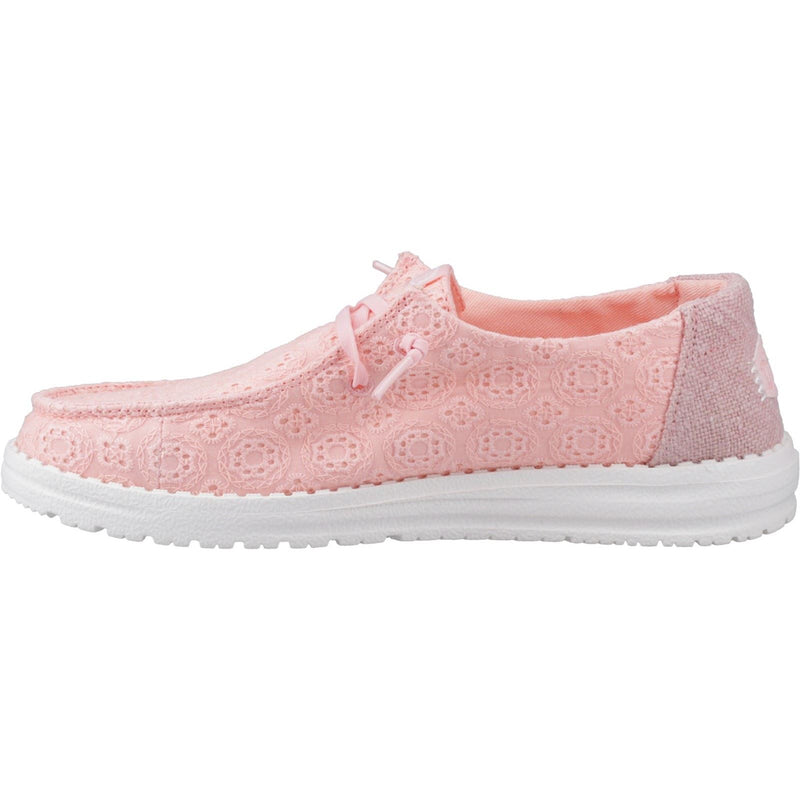HEYDUDE Wendy Eyelet Lace Cotton Blend Women's Pale Pink Moccasins Shoes