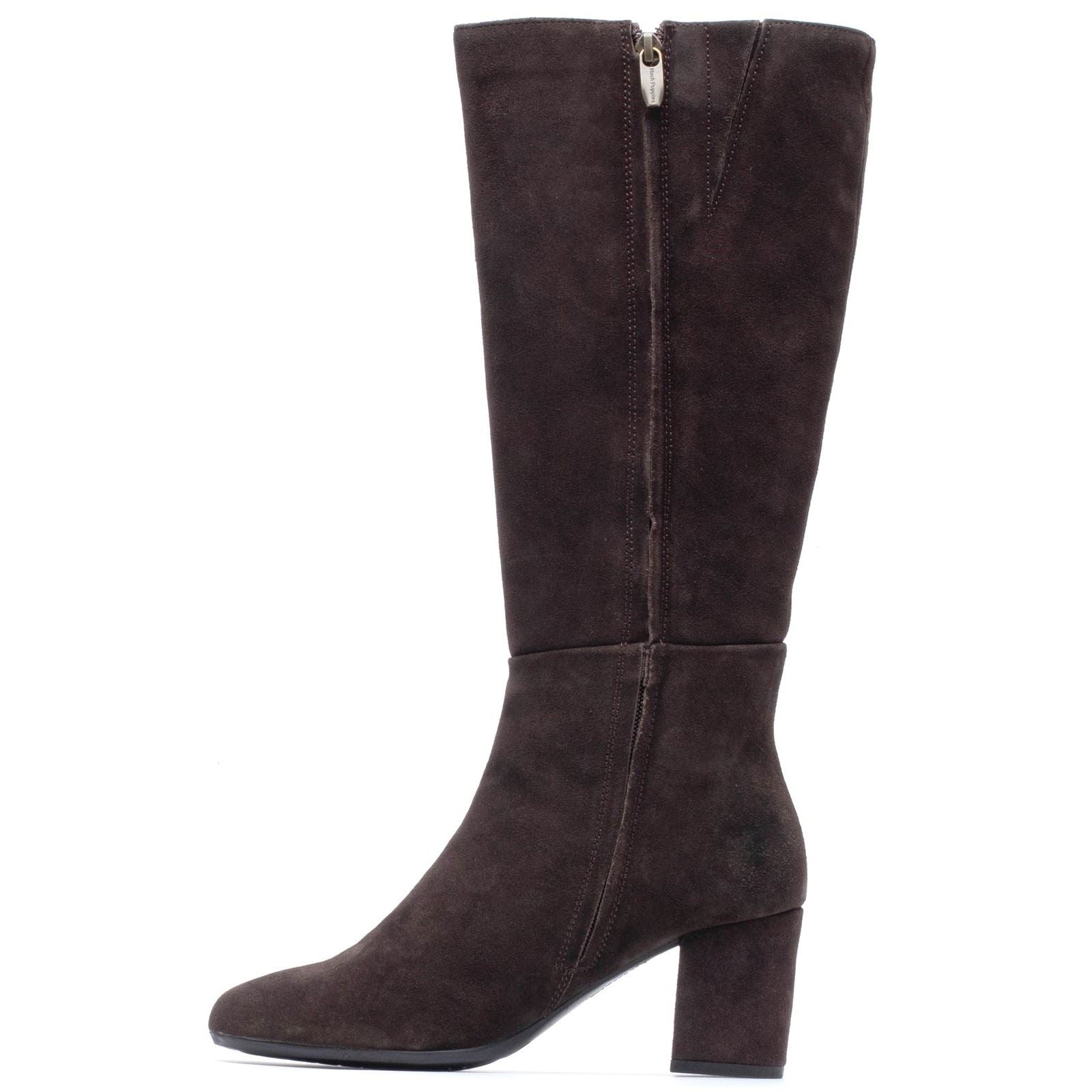 Hush Puppies Oprah Suede Long Leather Women's Chocolate Heeled Knee High Boots