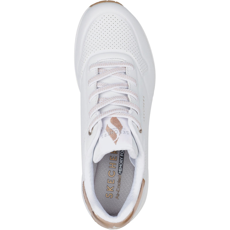 Skechers Womens Uno - Shimmer Away 155196-WHT White Lace Up Shoes