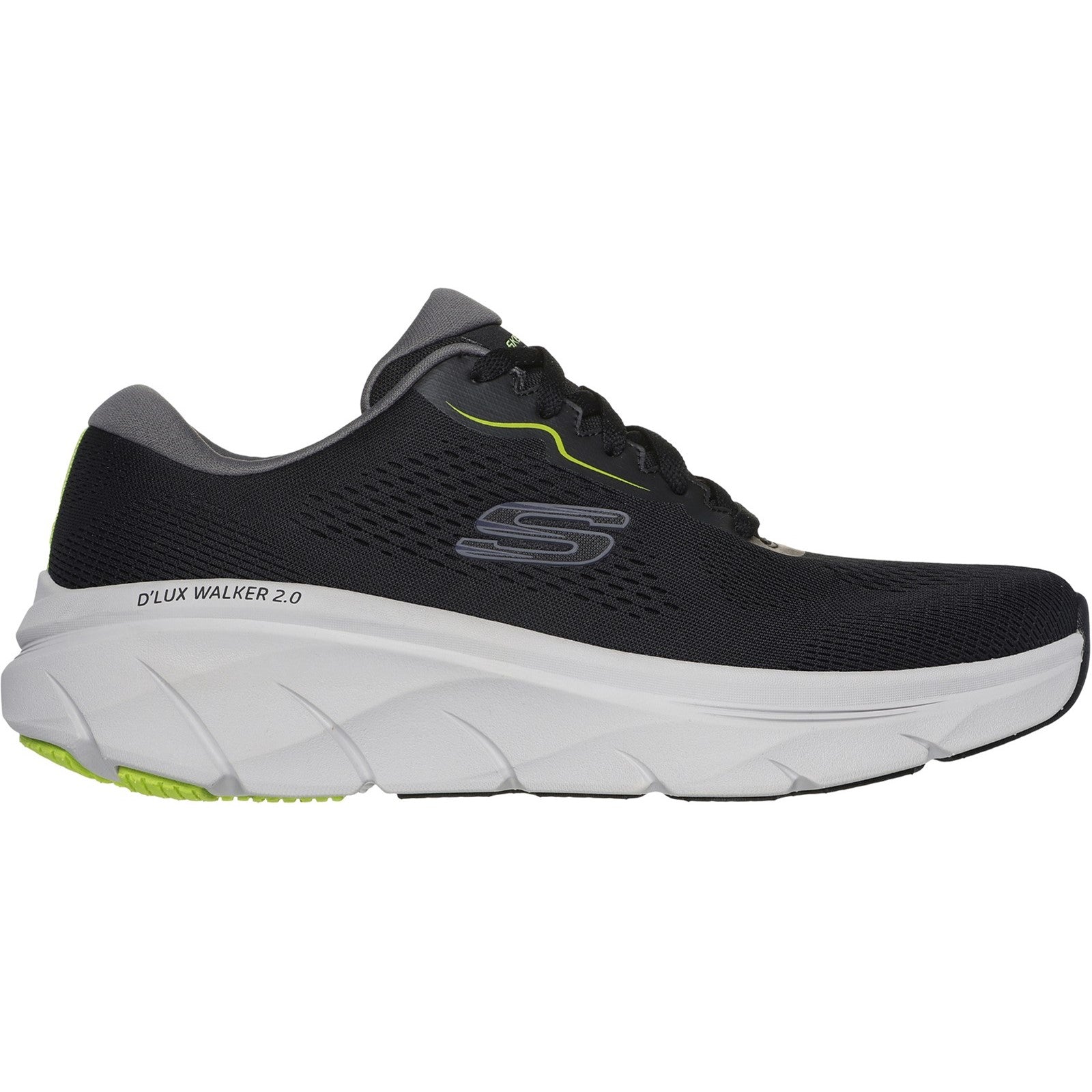 Skechers Mens D'Lux Walker 2.0 232714-BKLM Black /Lime Lace Up Shoes