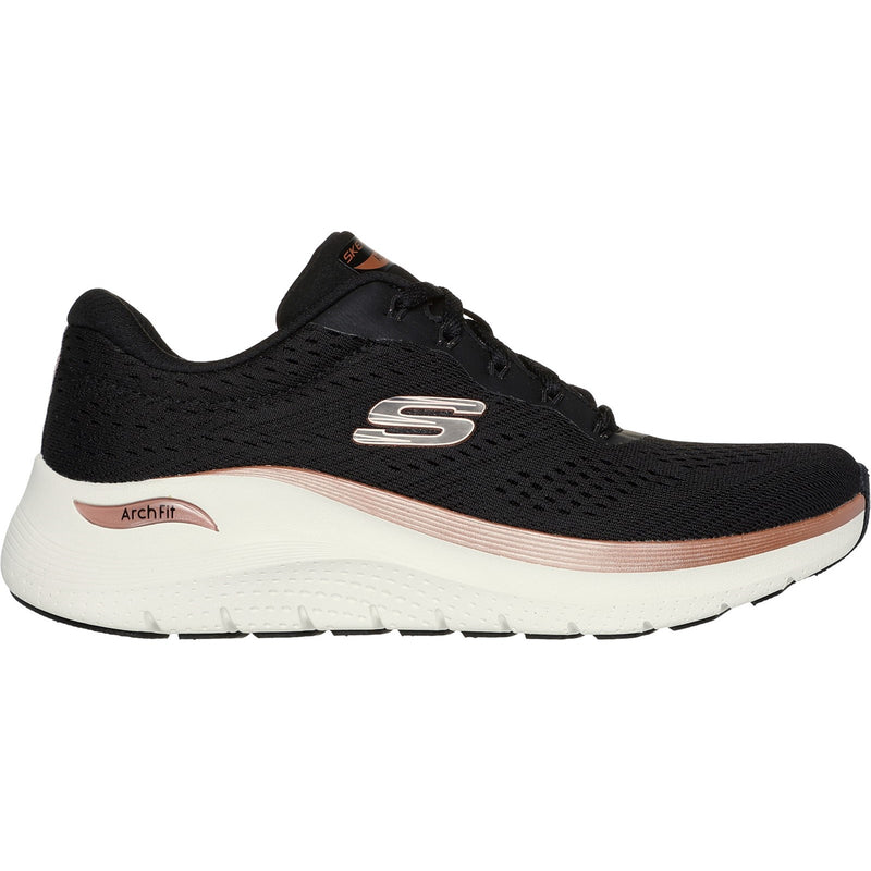 Skechers Womens Arch Fit 2.0 Glow The Distance 150067-BKRG Black/Rose Gold Lace Up Shoes
