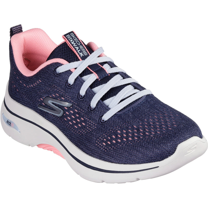 Skechers Womens GO WALK Arch Fit 2.0 Vivid Sunset 125311-NVHP Navy/Hot Pink Lace Up Shoes