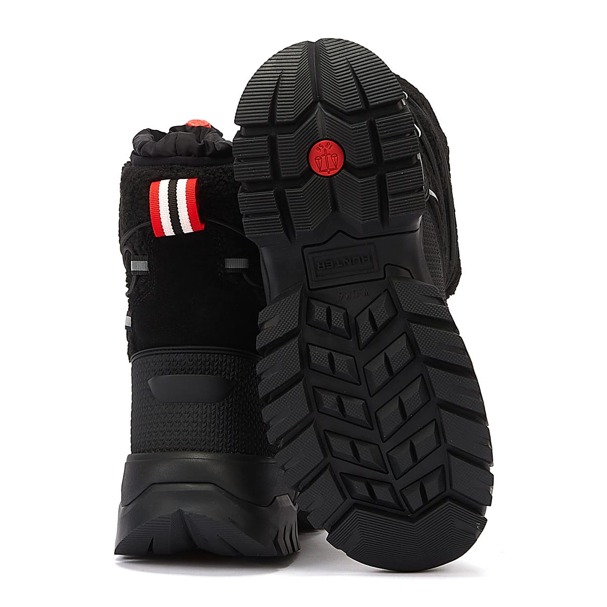 Hunter Wanderer Short Sherpa Snow Womens Black Leather Boots