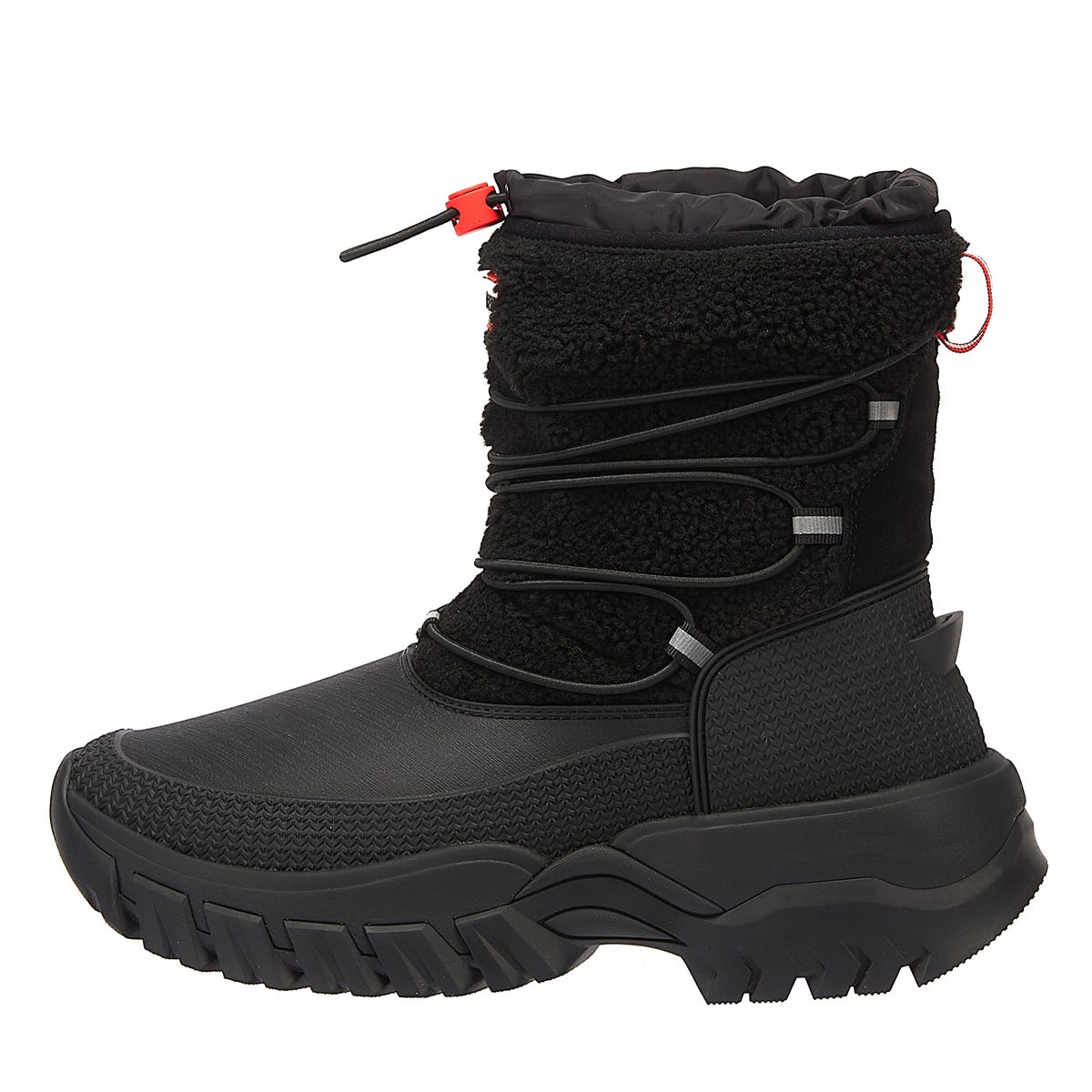 Hunter Wanderer Short Sherpa Snow Womens Black Leather Boots