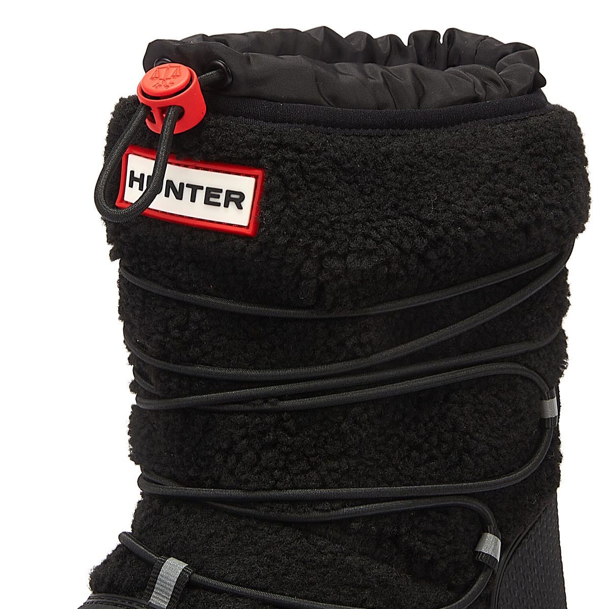 Hunter Wanderer Short Sherpa Snow Womens Black Leather Boots