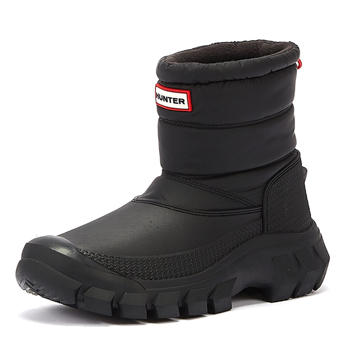 Hunter Intrepid Short Snow Womens Black Leather Boots