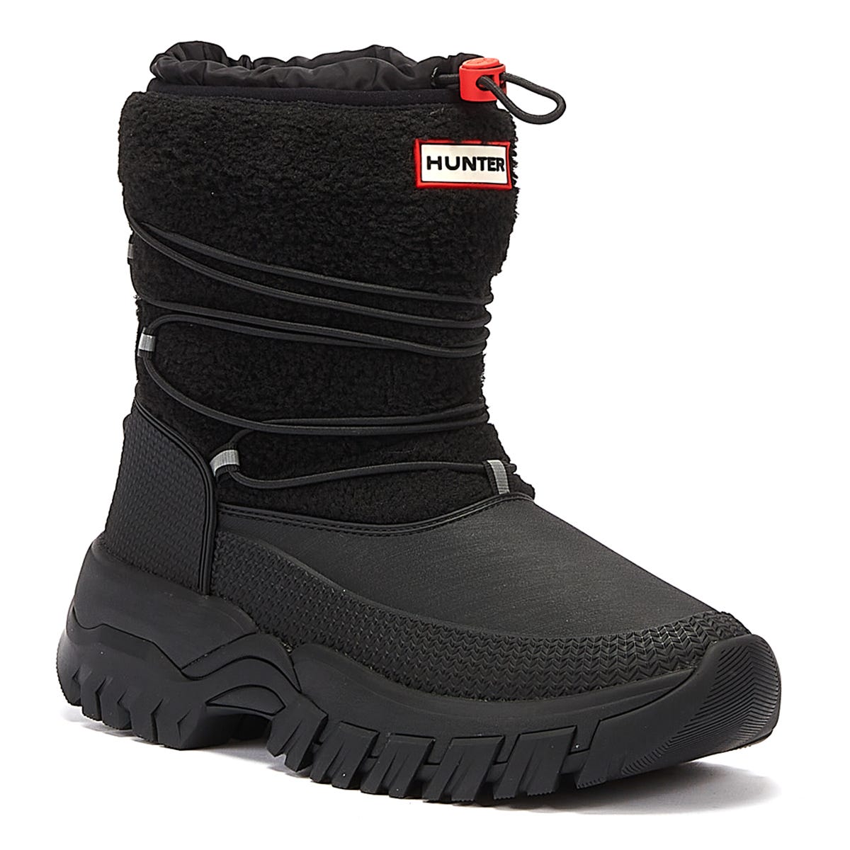 Hunter Wanderer Short Sherpa Snow Womens Black Leather Boots
