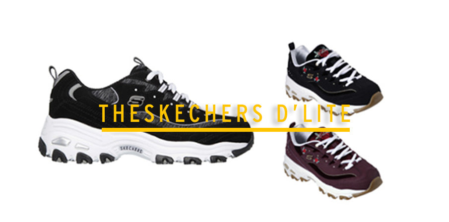Skechers D'Lite memory foam trainer in white and grey