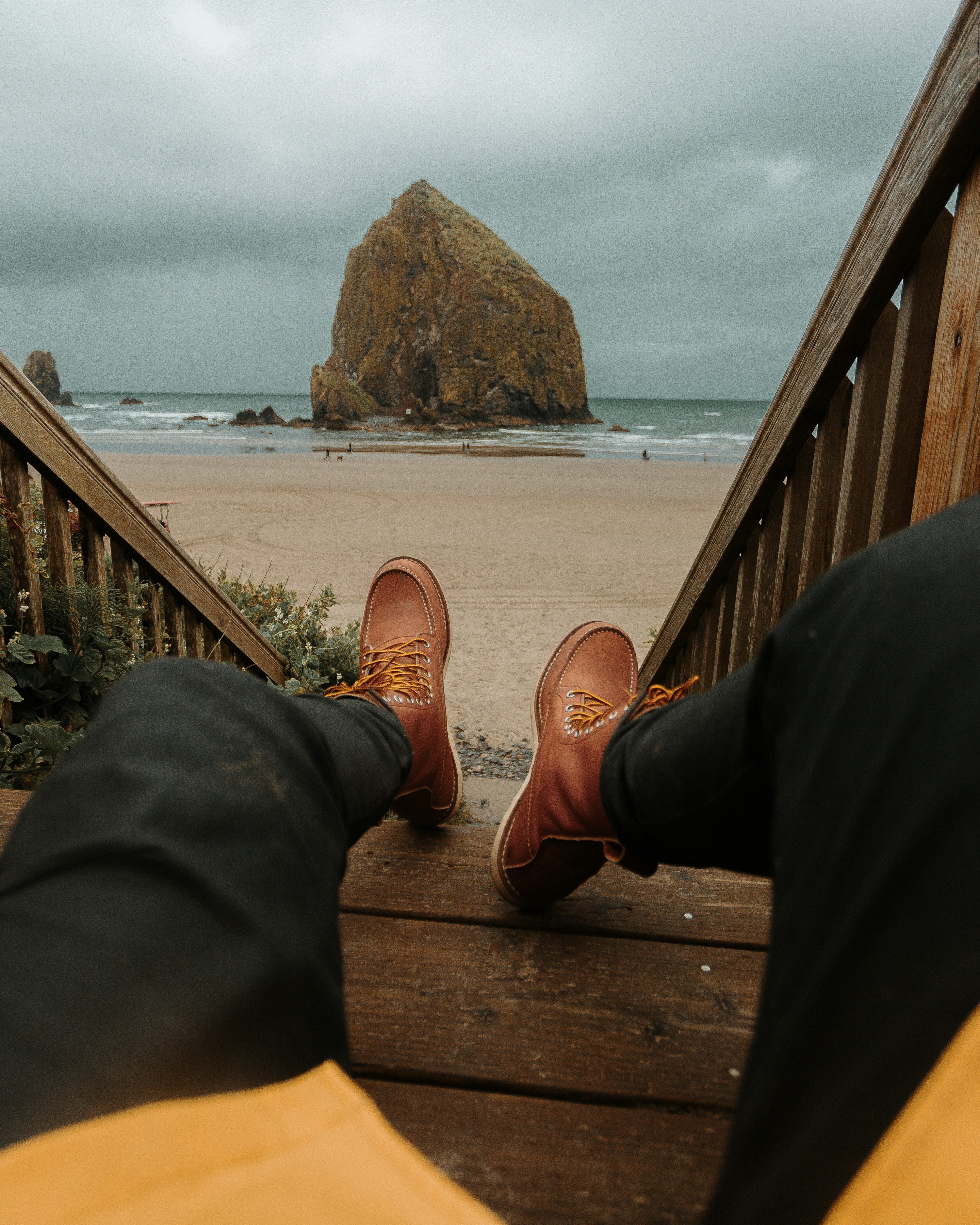 Red Wing Heritage moc-toe boots at Cannon Beach, Oregon — photo by Chris Henry