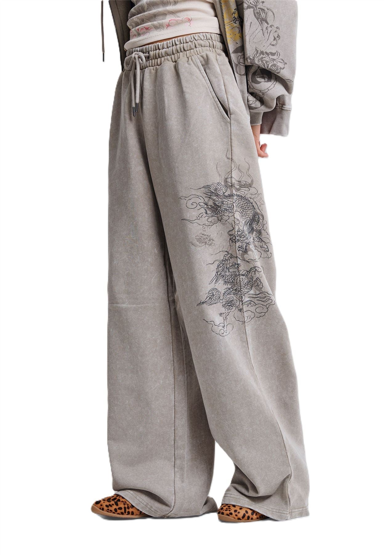 Ed Hardy Gothic Dragon Stone Wash Women's Grey Joggers